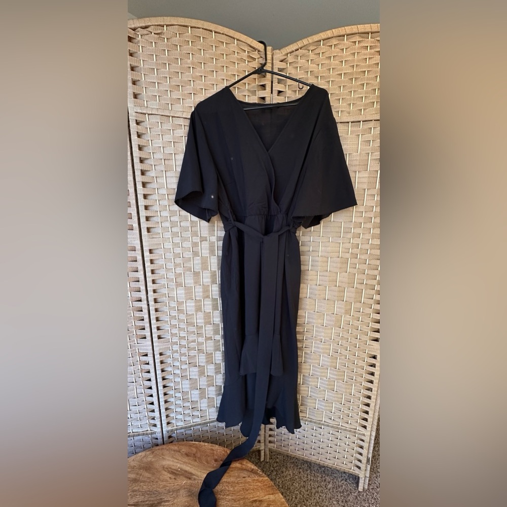 Bloom Dress - Solid Tie Surplice Ruffle High Low Dress